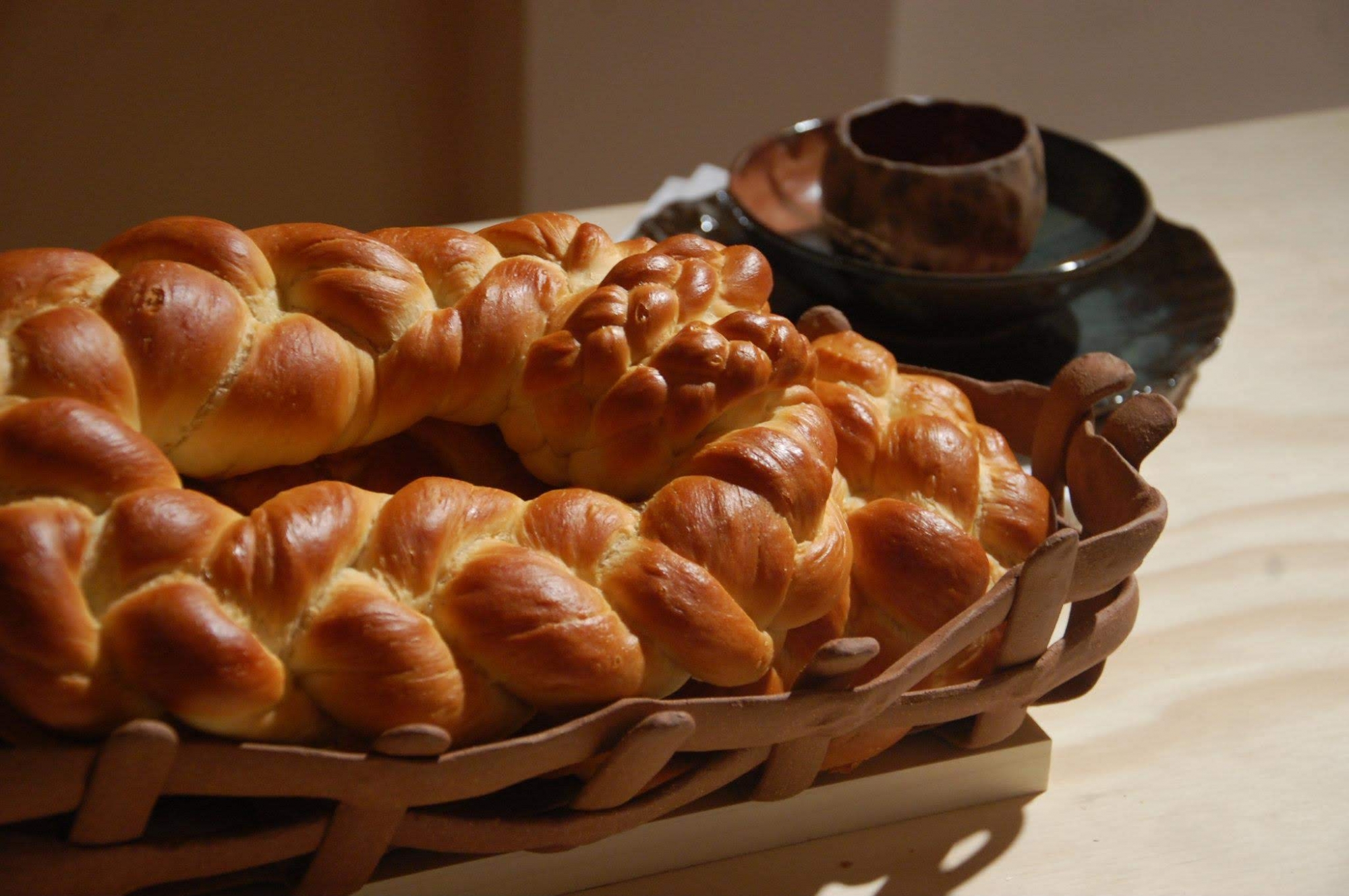 bread on a table next to potter