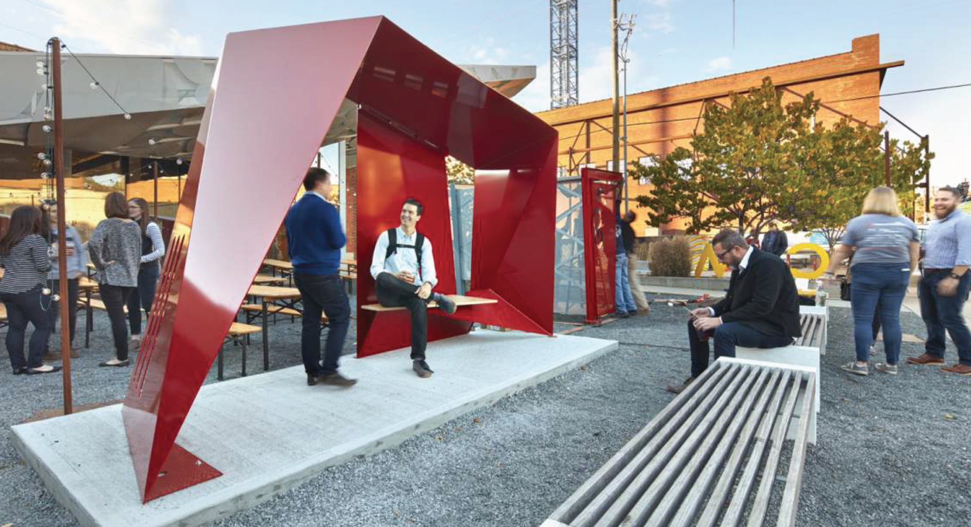 photo of red bus station seat