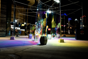 colorful light installation at night time in the city